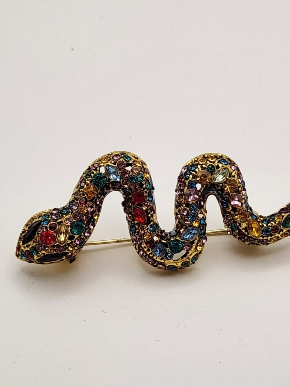 3 for $18 Slithering snake brooch colorful faux crystals gold tone NIP
